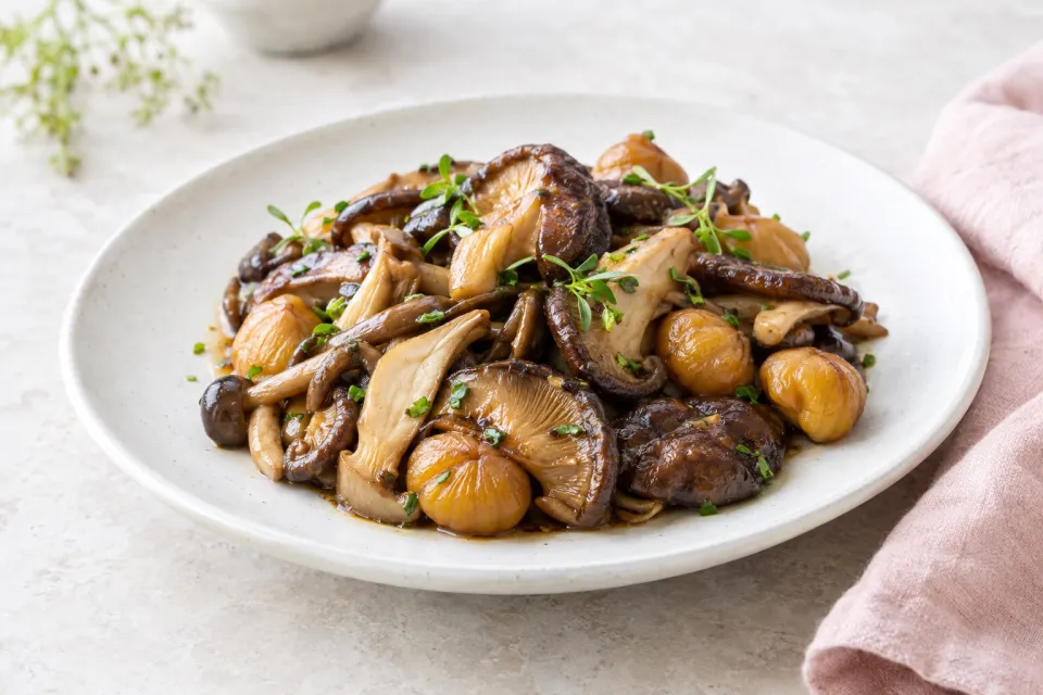 Soy-Braised Fall Mushrooms with Chestnuts