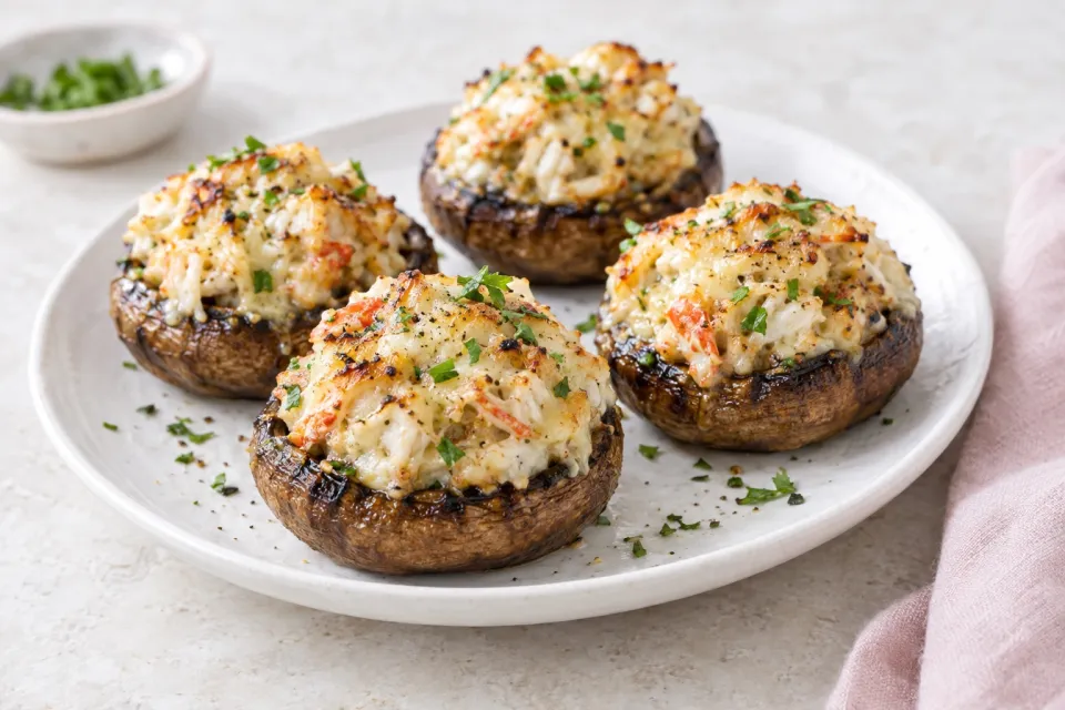 Grilled Crab- and Fontina-Stuffed Mushrooms