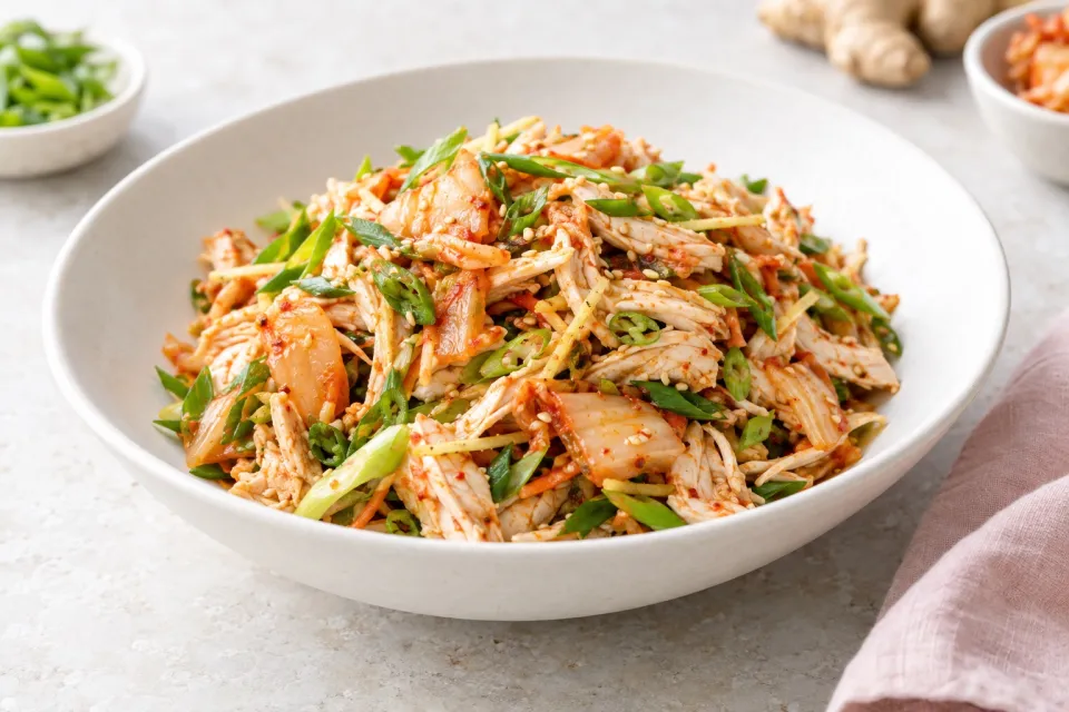 Mayo-Free Chicken Salad with Kimchi, Ginger, and Scallions