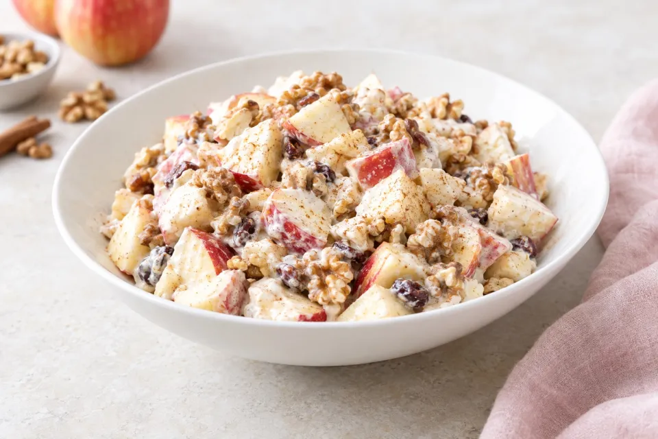 Creamy Cinnamon Apple and Walnut Fruit Salad