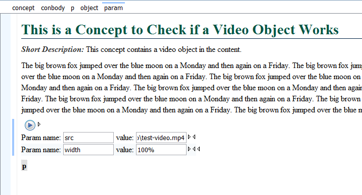 DITA Object for Inserting a Video Element in a Topic