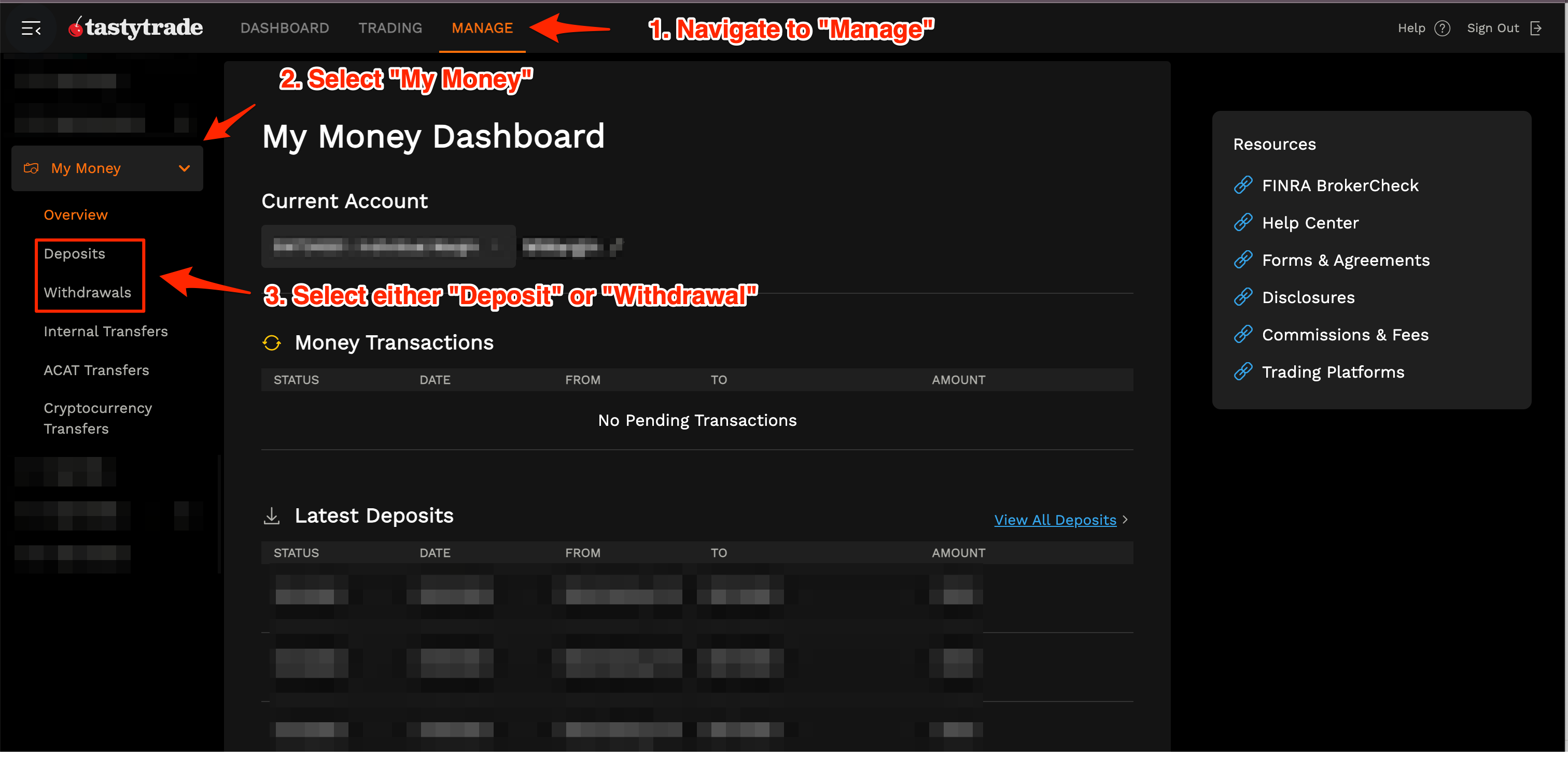 Cancel a Pending Deposit/Withdrawal