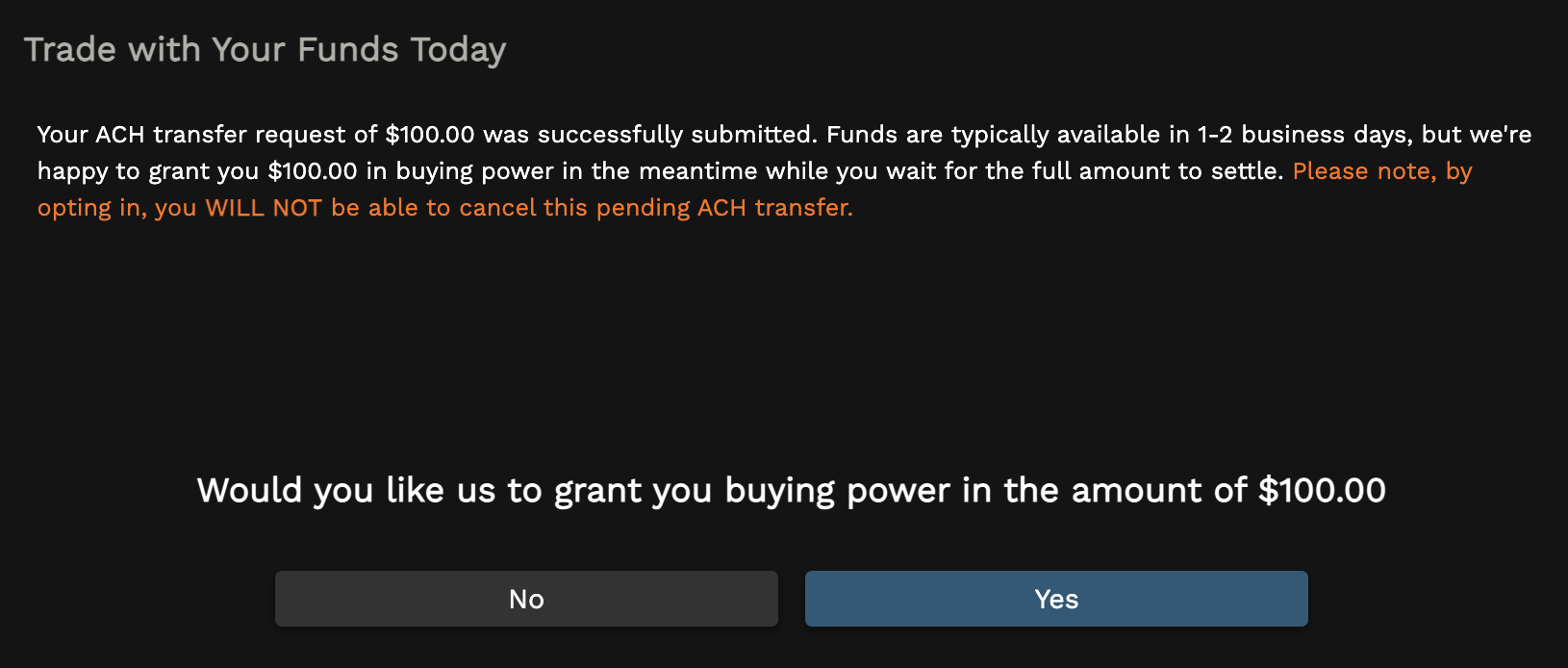 Instant Buying Power for Deposits