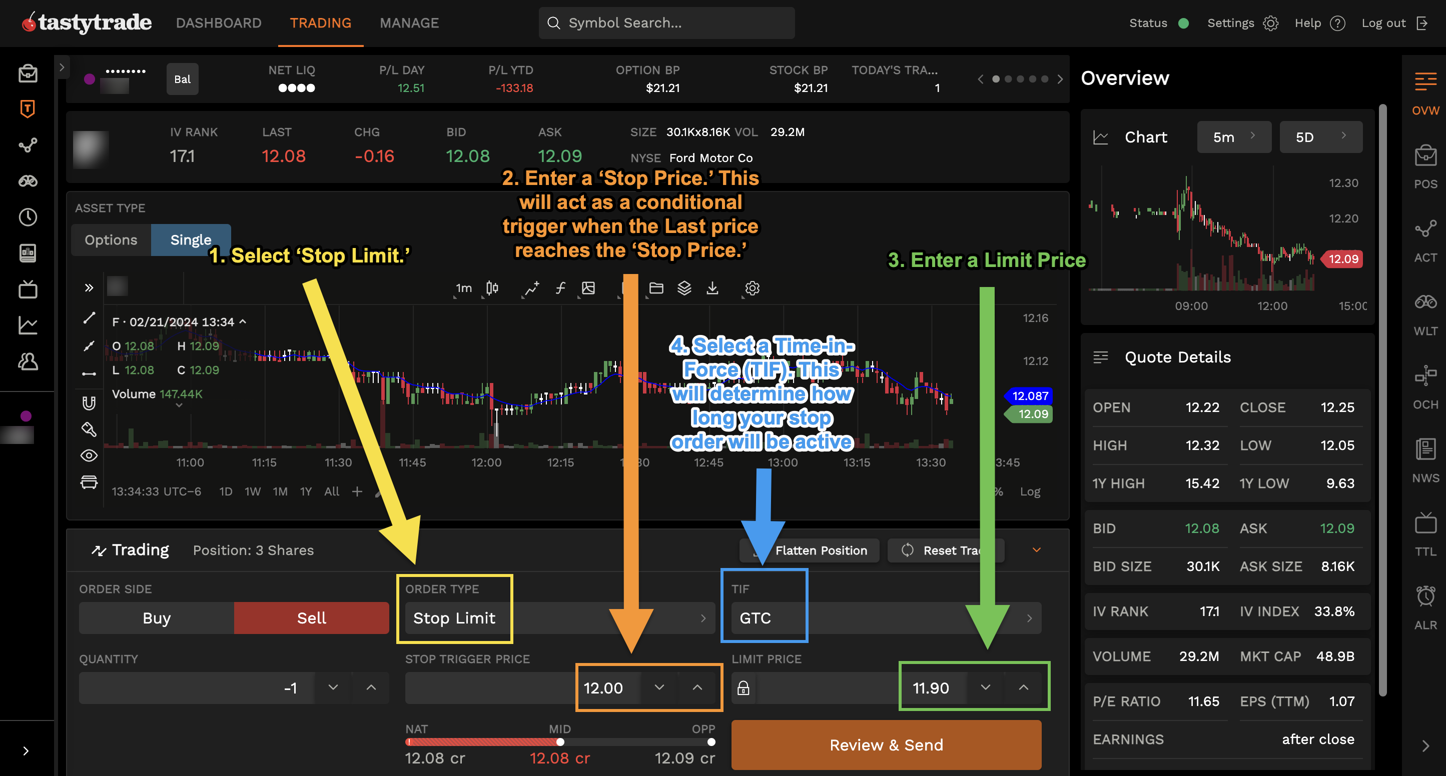 How to set up a stop order on tastytrade