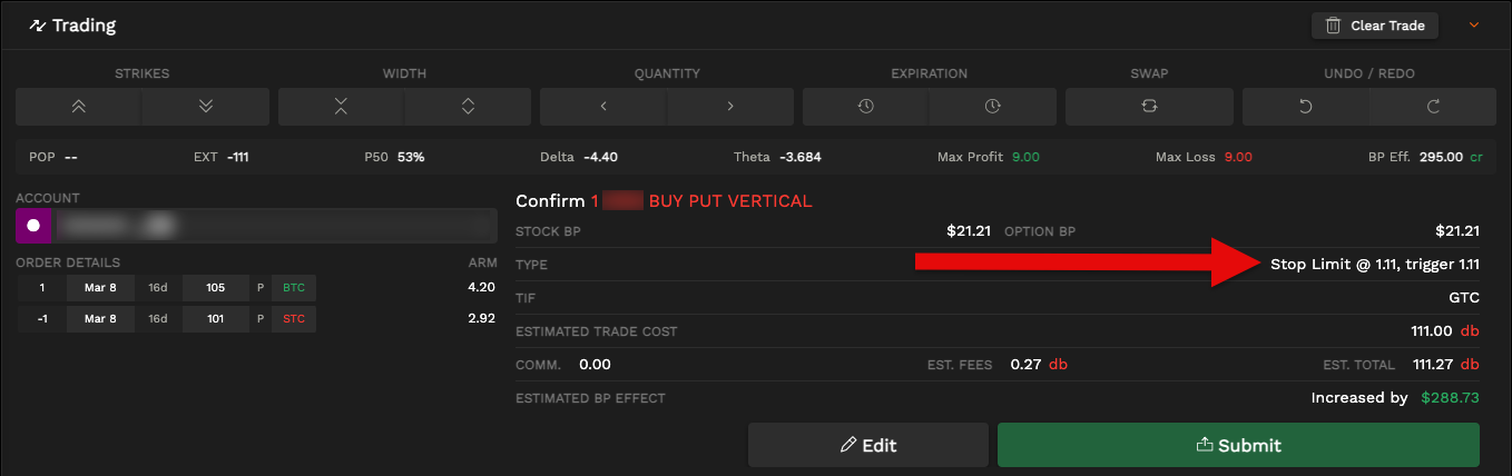 Stop Order on Spreads