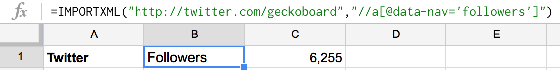 use google sheets importxml function to display data in geckoboard