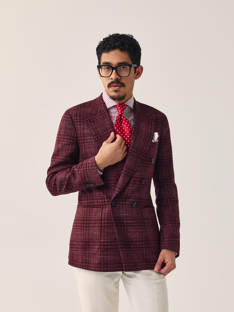 Reda Raspberry Red Wool Linen Silk Sport Jacket