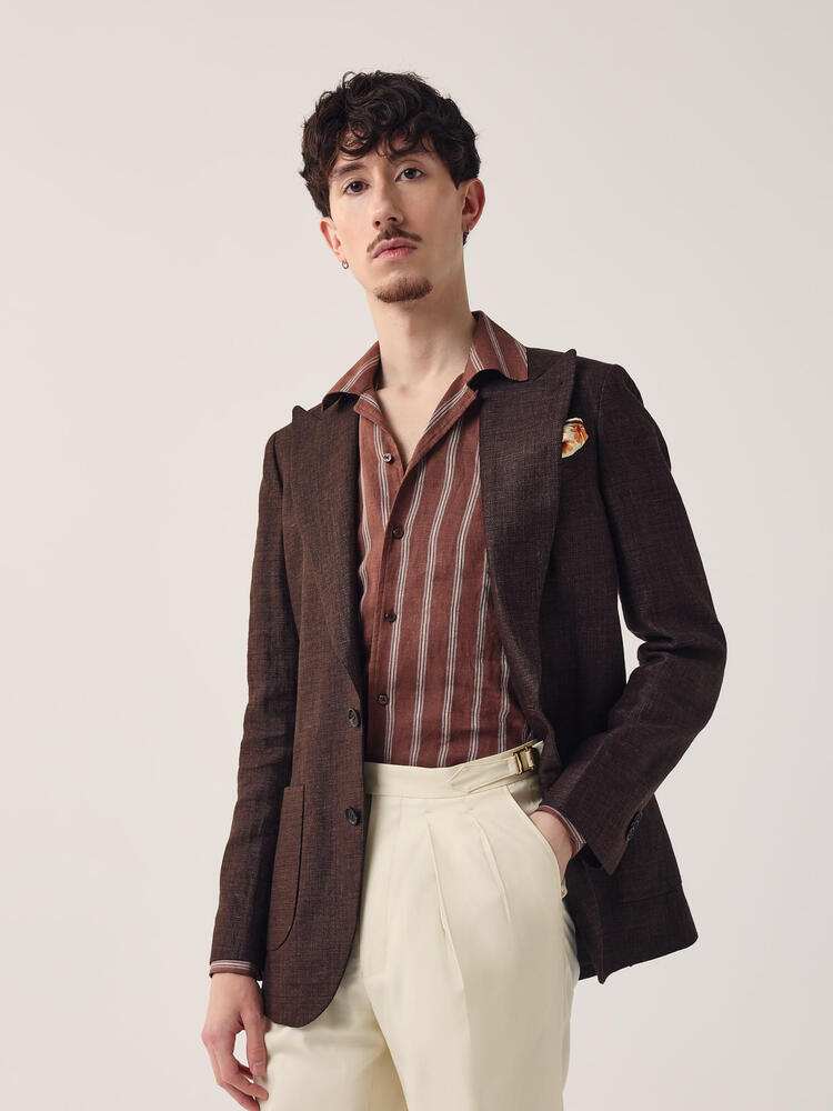 Reda Chocolate Brown Hopsack Wool-Linen Sport Coat