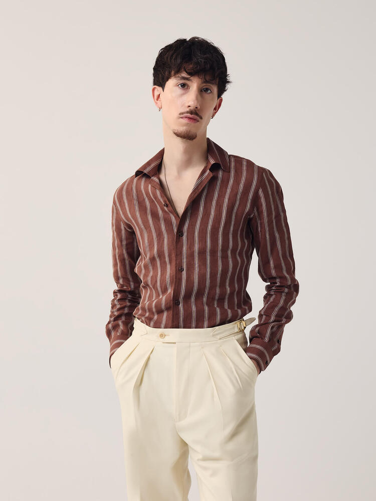 Chemise sport marron à rayures