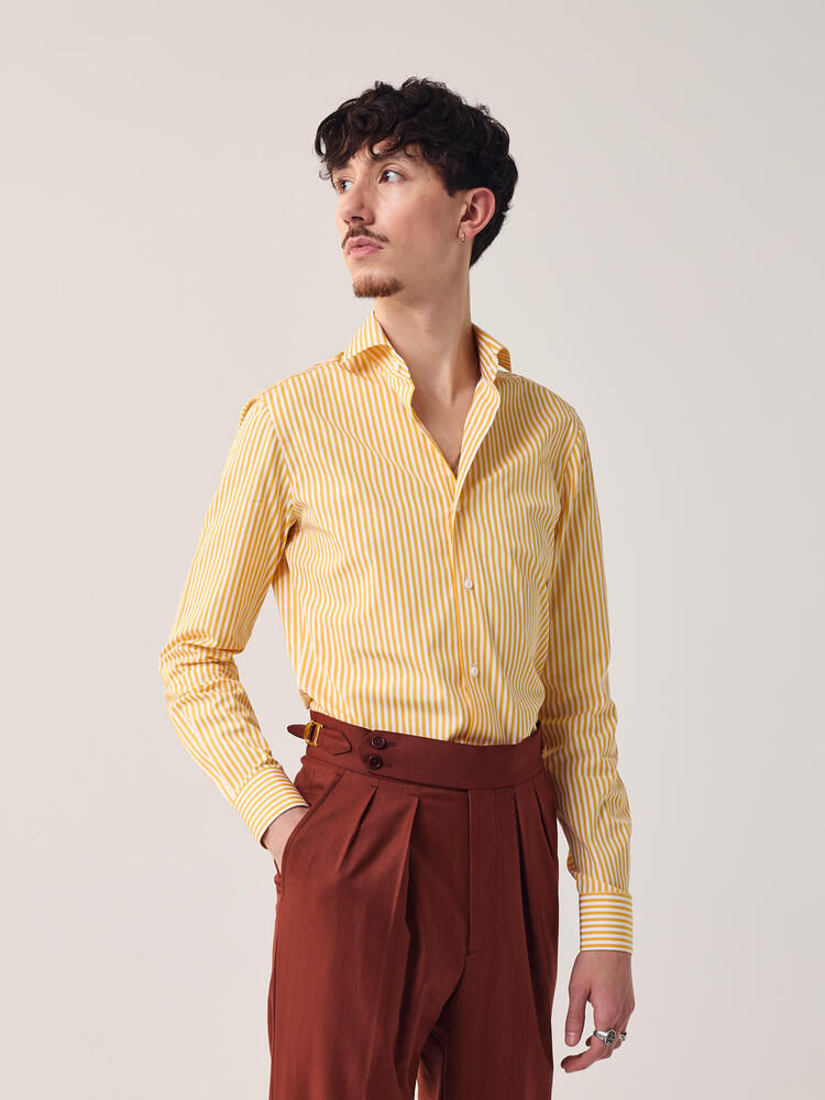 Chemise à rayures fines jaunes canari Thomas Mason