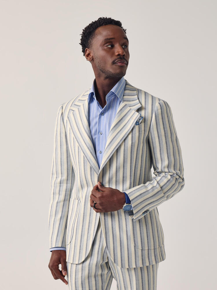 H&S Crystal Springs Blue and Cream Stripe Wool-Silk-Linen Sport Coat