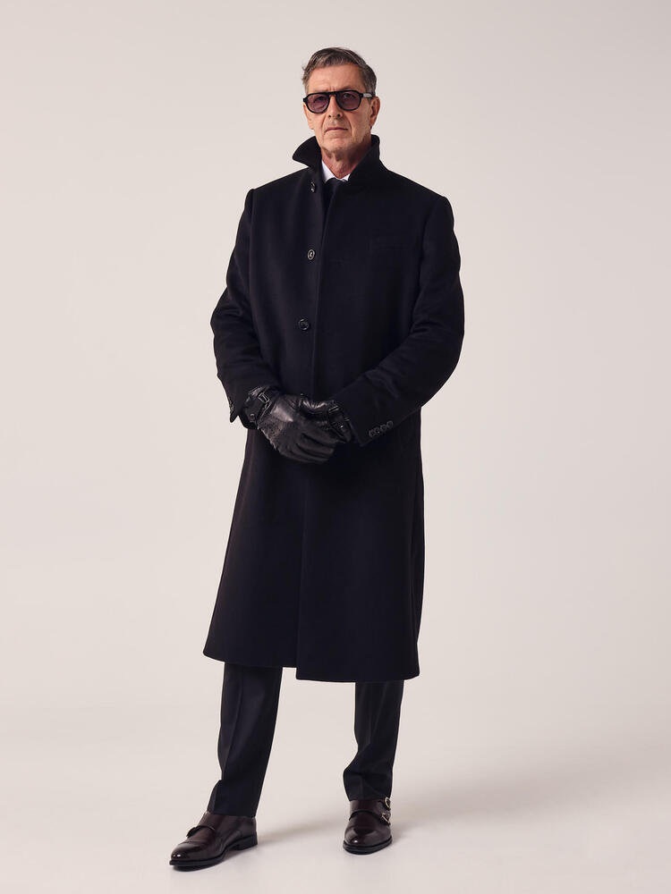 Black Wool and Cashmere Coat with Closed Collar
