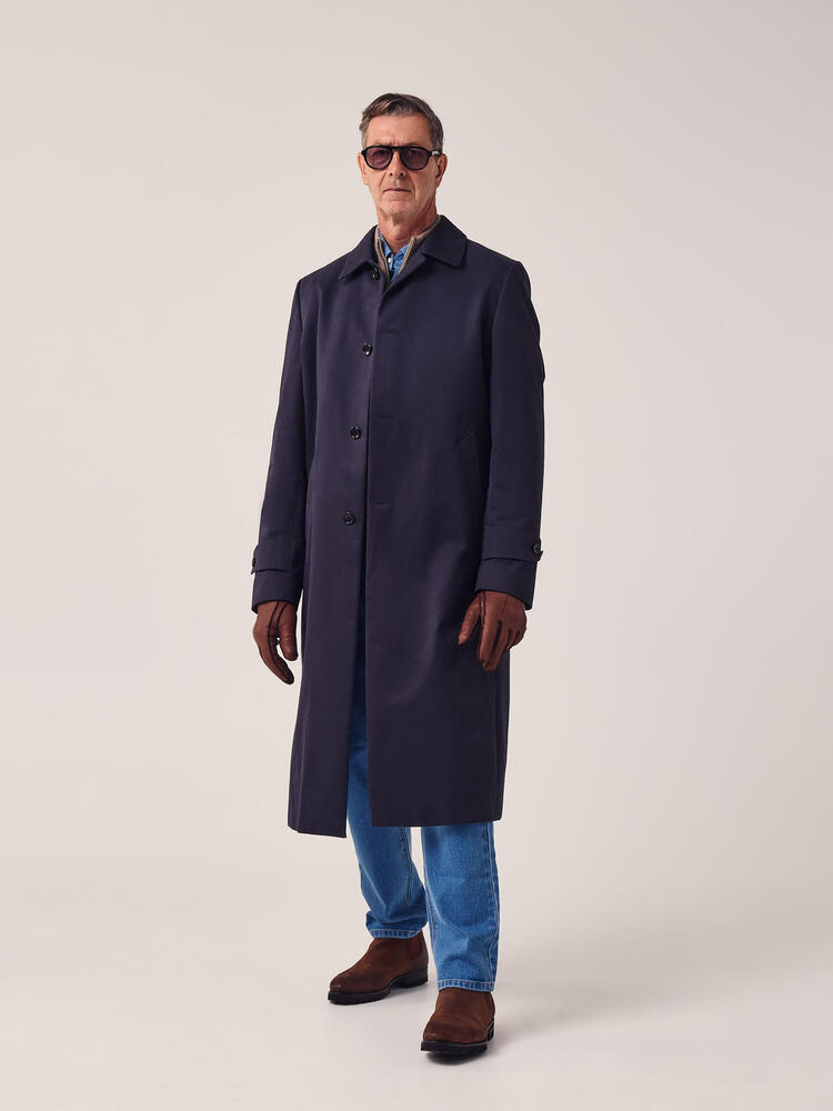 Navy Cotton Coat with Closed Collar