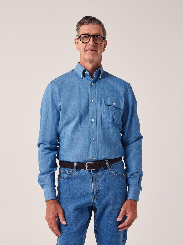 Chemise en denim bleu Albini à col boutonné