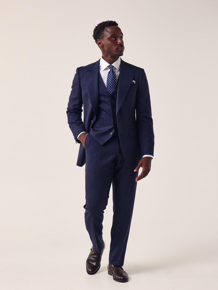 Dormeuil Navy Check Three-Piece Suit