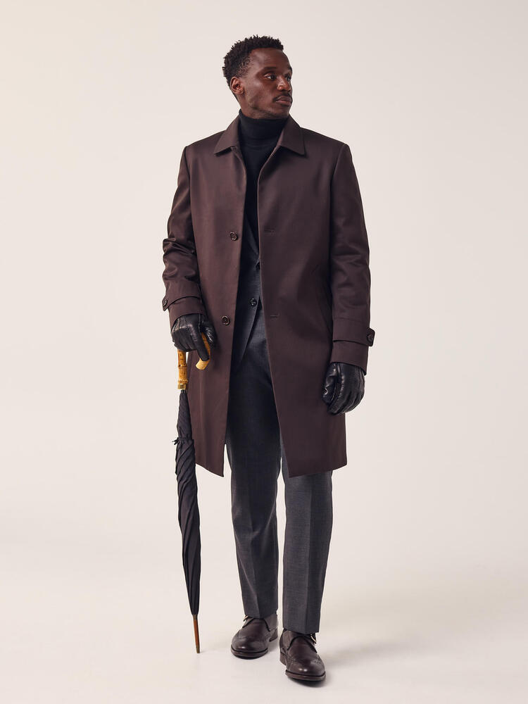 Dark Brown Stretch Twill Coat