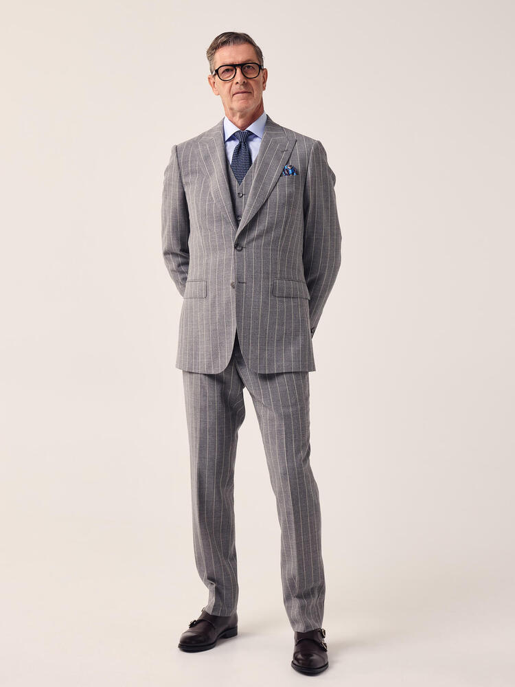 Dormeuil Grey Trousers with Fine Stripes