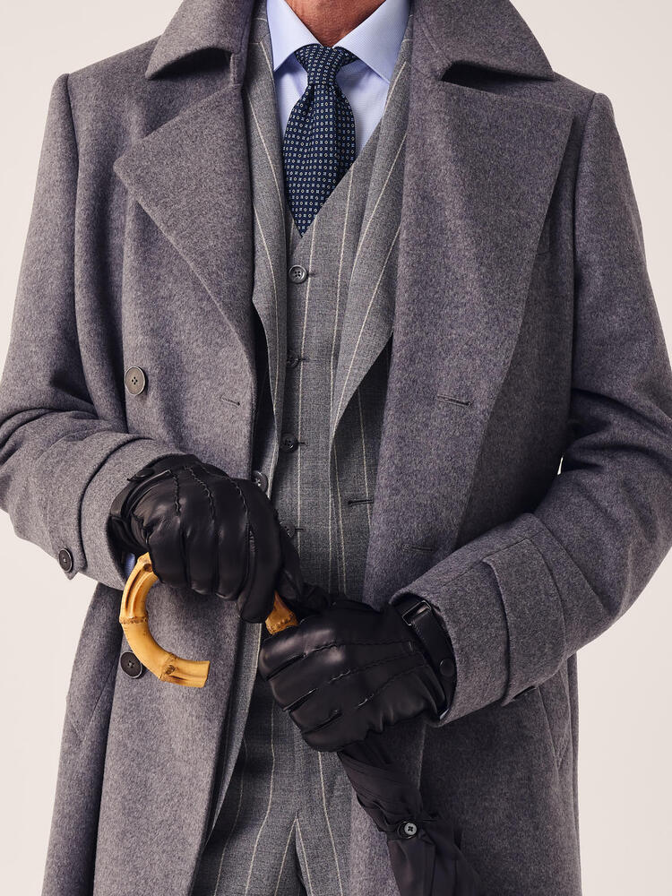 Manteau gris en laine et cachemire à double boutonnage