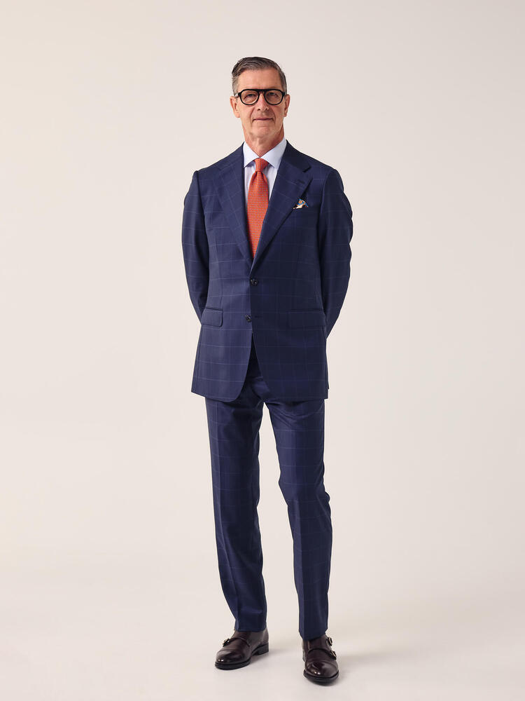 Veston à carreaux gris bleu en laine Super 150's Reda