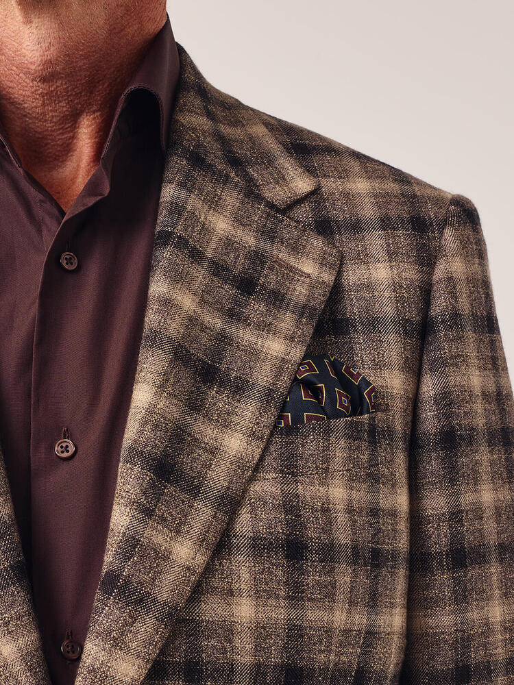 Dormeuil Brown Check Wool, Bamboo and Linen Jacket