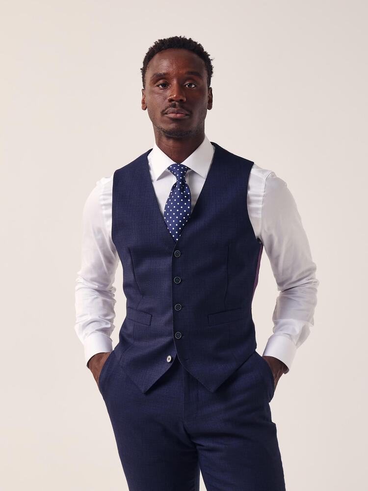 Dormeuil Navy Check Three-Piece Suit