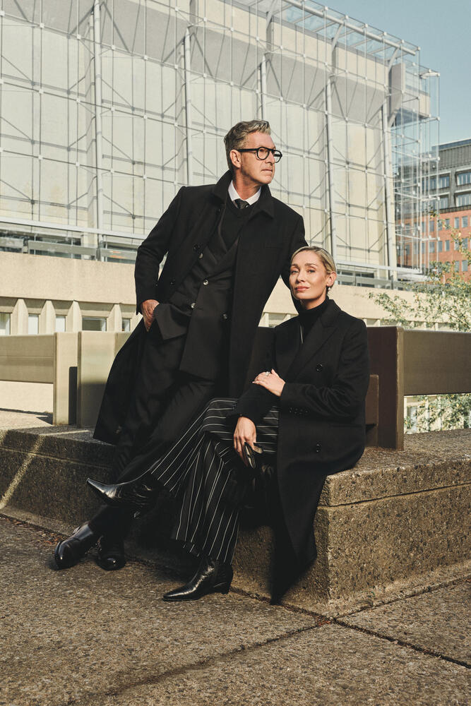 Black Wool and Cashmere Coat with Closed Collar