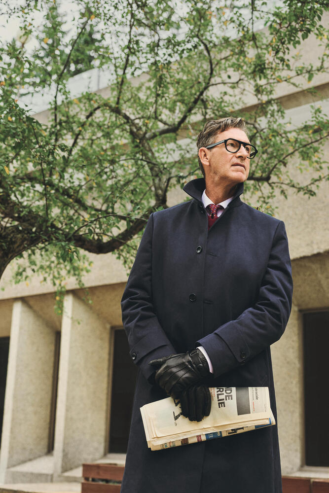 Navy Cotton Coat with Closed Collar