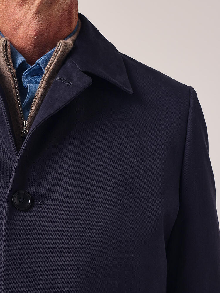 Navy Cotton Coat with Closed Collar
