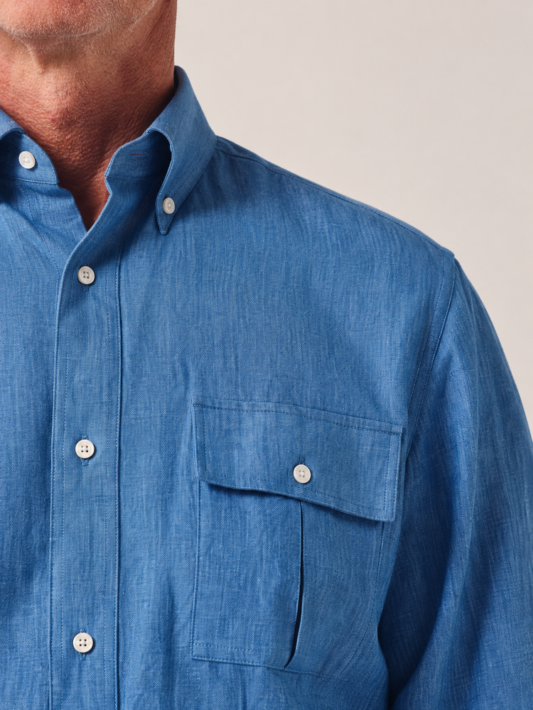 Chemise en denim bleu Albini à col boutonné