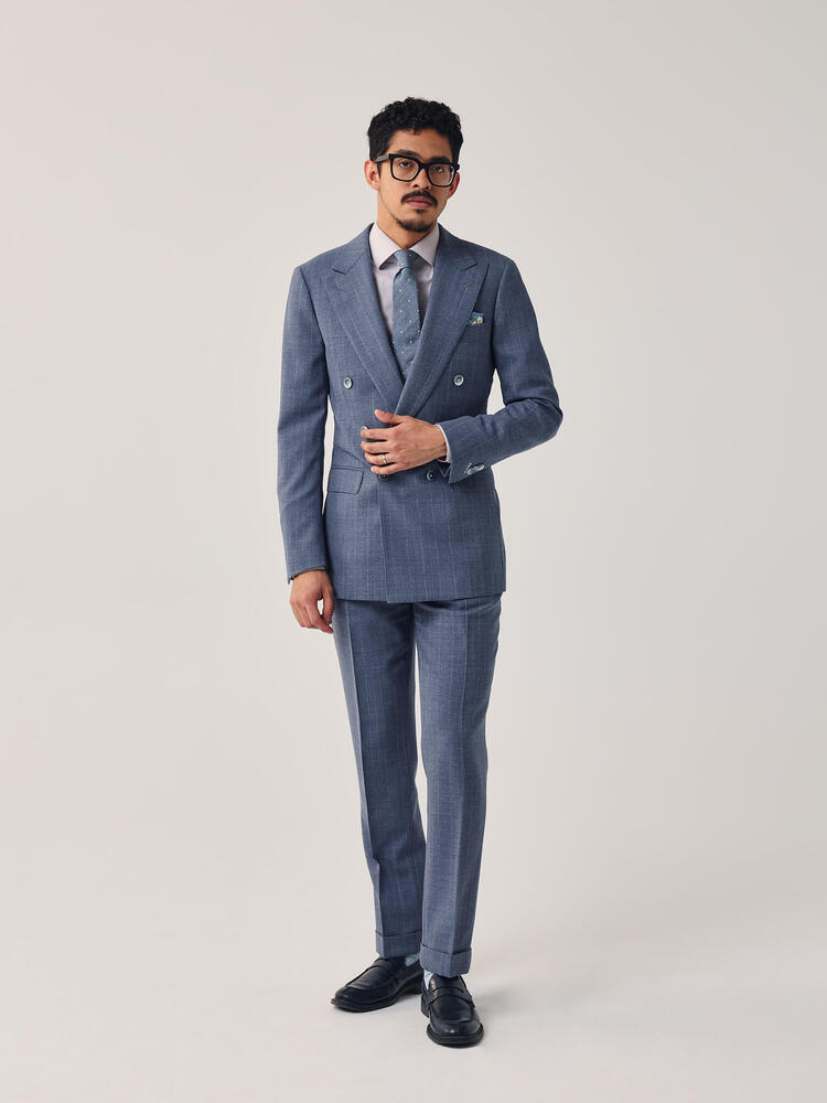 Veston bleu ardoise à pâles rayures en laine Tonik de Dormeuil