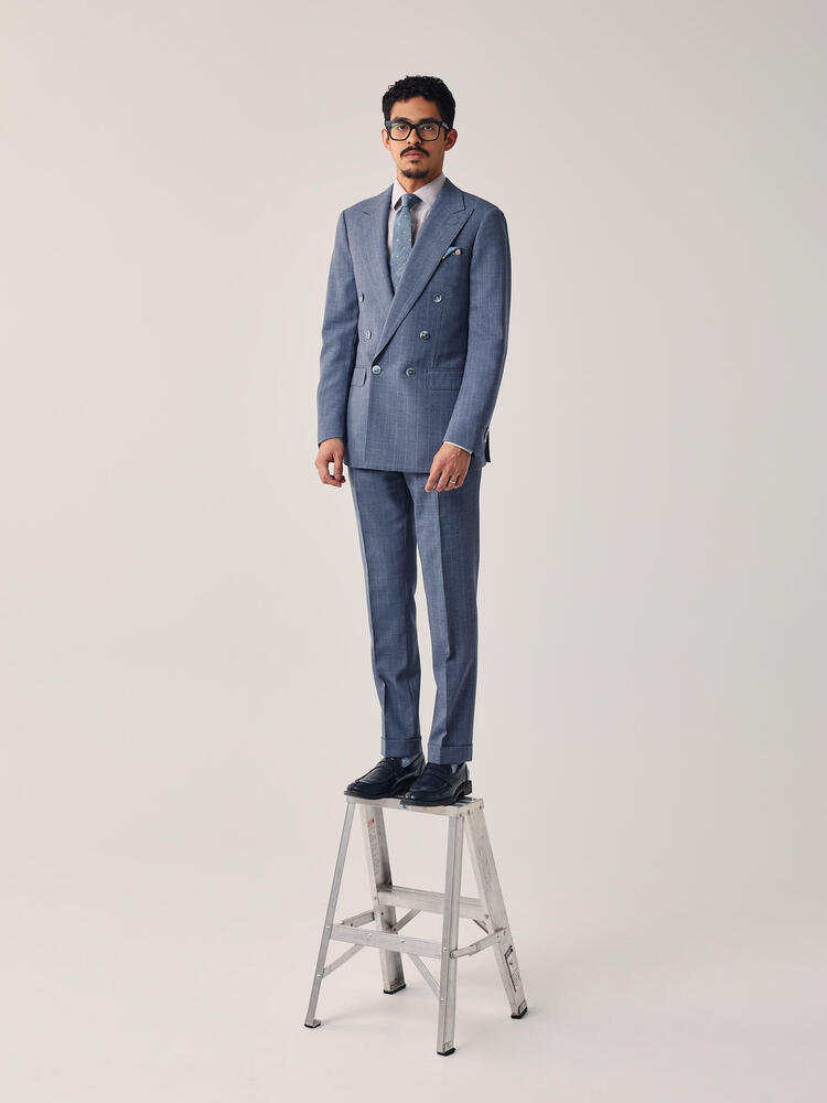 Veston bleu ardoise à pâles rayures en laine Tonik de Dormeuil