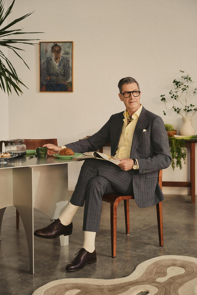 High Twist Grey Grosgrain Stripe Trouser