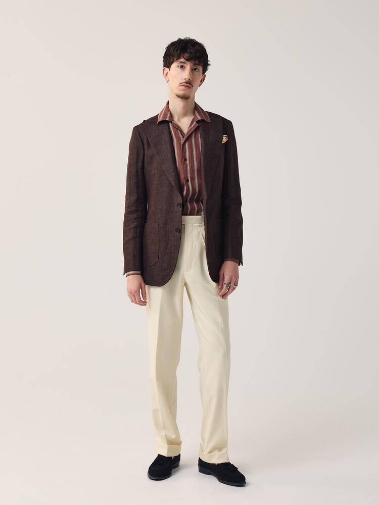 Reda Chocolate Brown Hopsack Wool-Linen Sport Coat