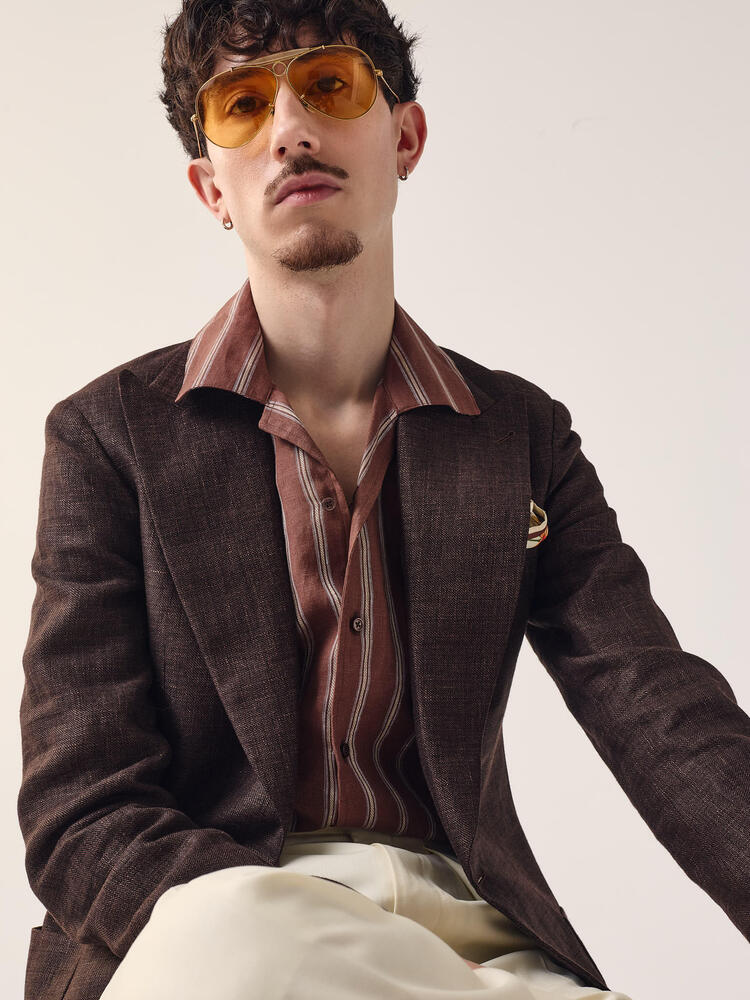 Reda Chocolate Brown Hopsack Wool-Linen Sport Coat