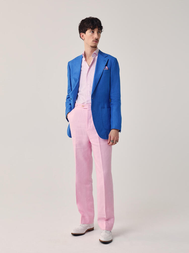 Veston en lin bleu cobalt à simple boutonnage