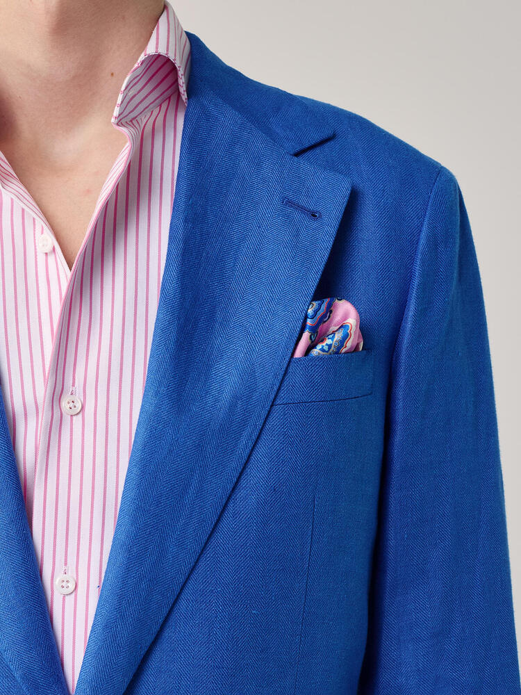 Veston en lin bleu cobalt à simple boutonnage
