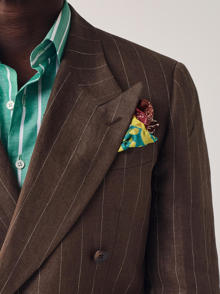Coffee Brown Pinstripe 6 on 2 Double Breasted Linen Blazer