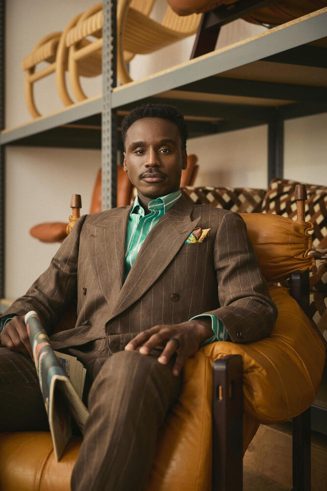 Coffee Brown Pinstripe 6 on 2 Double Breasted Linen Blazer