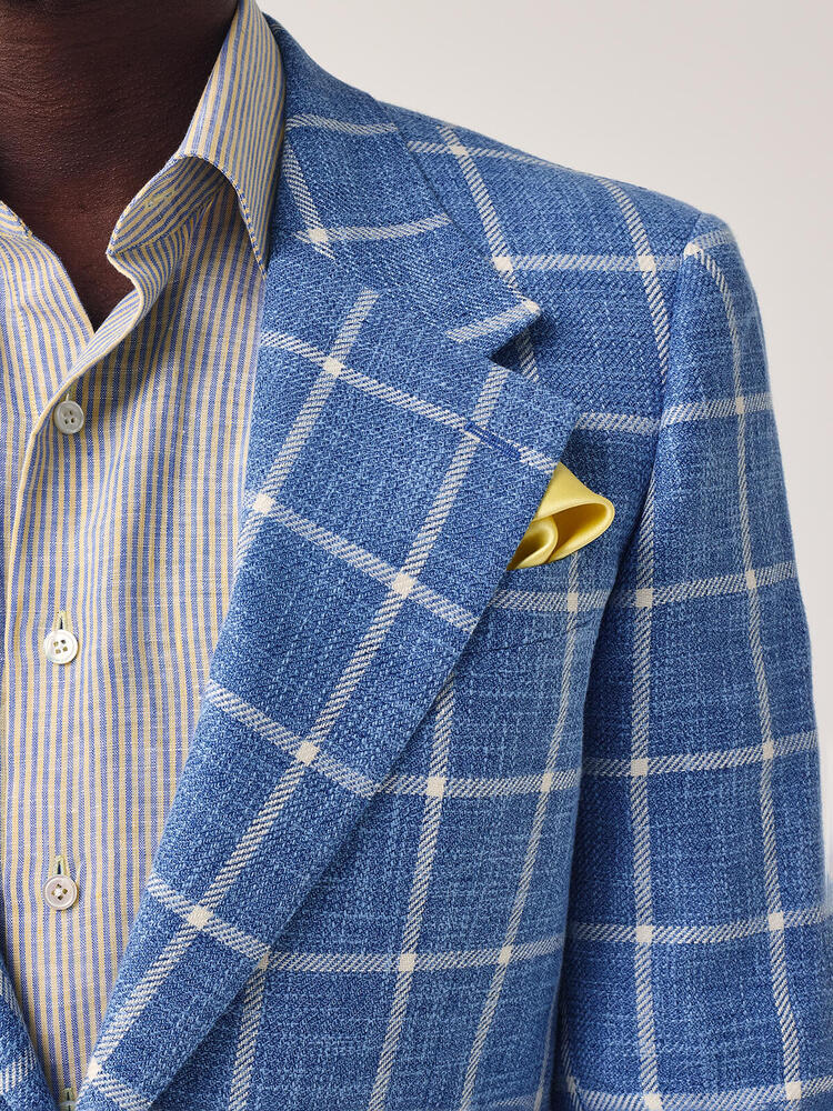 Ariston French Blue and White Windowpane Single Breasted Sport Coat