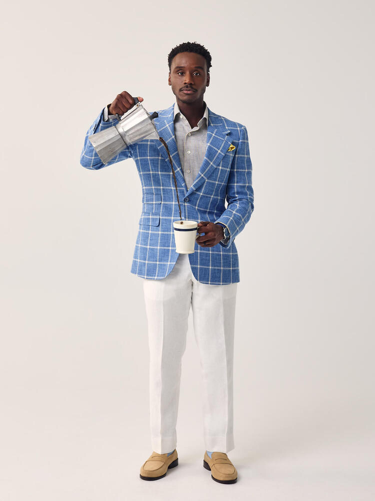 Yellow and Blue Pencil Stripe Linen Sport Shirt