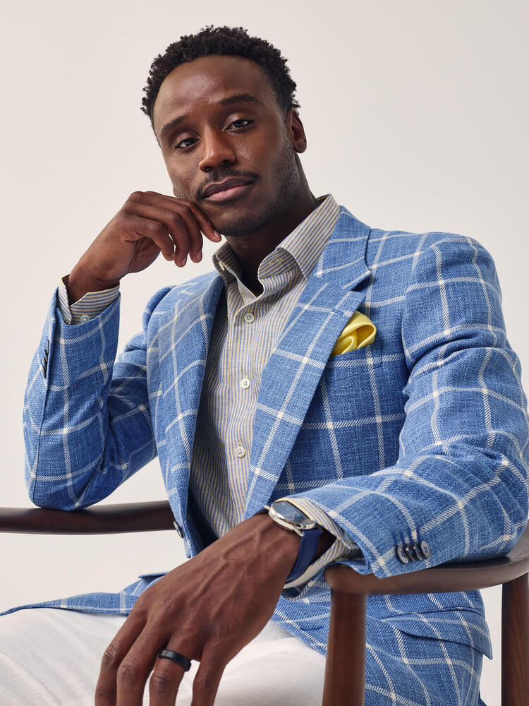 Yellow and Blue Pencil Stripe Linen Sport Shirt