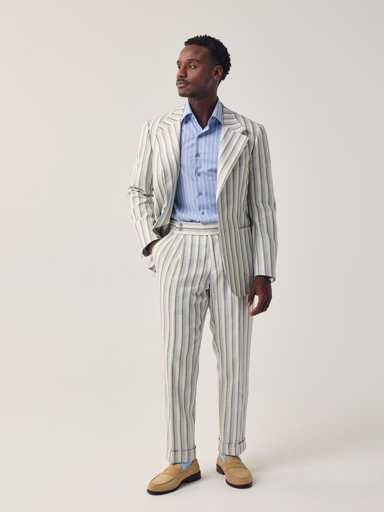 H&S Crystal Springs Blue and Cream Stripe Wool-Silk-Linen Sport Coat