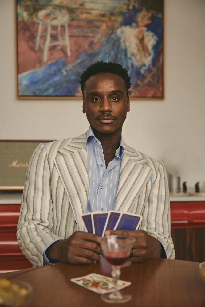 H&S Crystal Springs Blue and Cream Stripe Wool-Silk-Linen Sport Coat