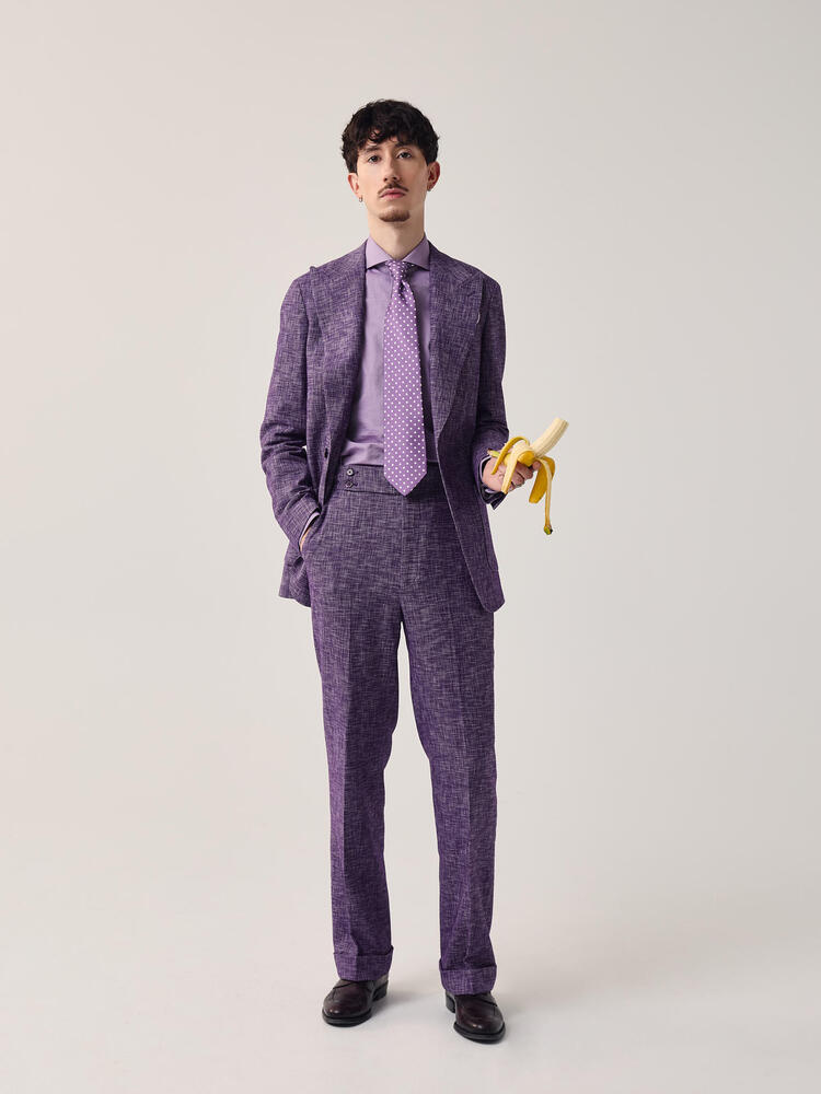 USW Mauve Purple Slub Wool-Cotton-Polyamide Suit