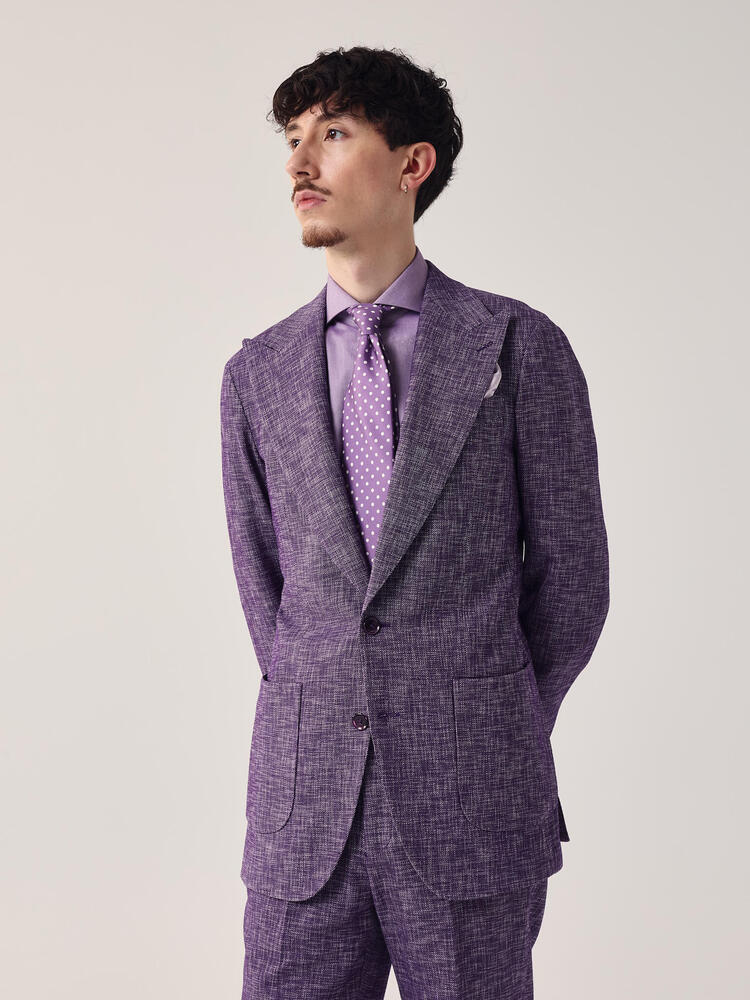 USW Mauve Purple Slub Wool-Cotton-Polyamide Suit