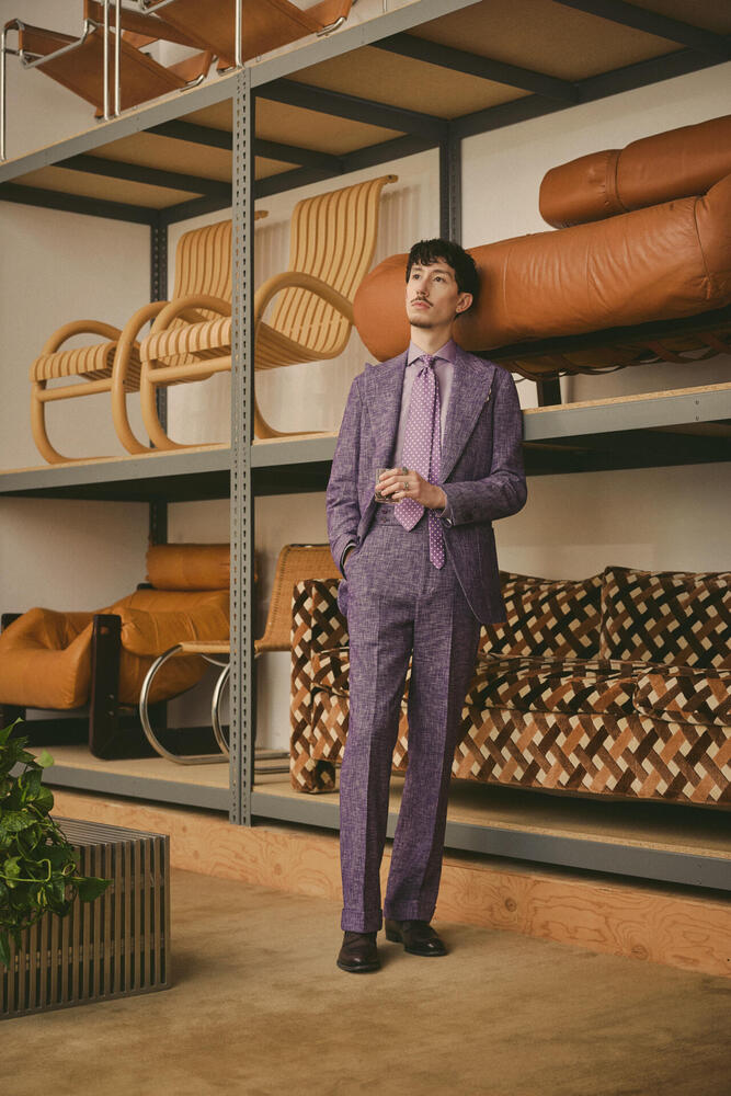 USW Mauve Purple Slub Wool-Cotton-Polyamide Suit