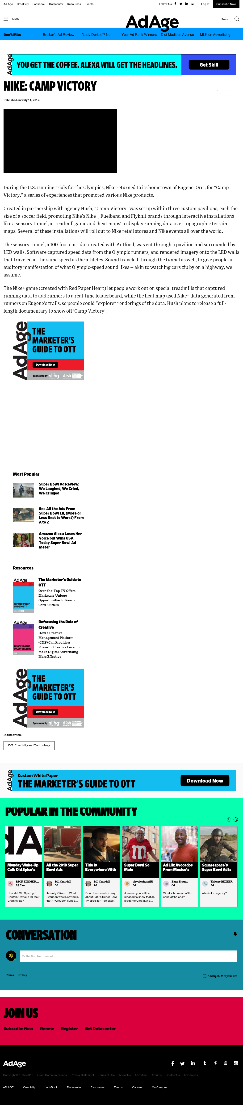 Advertising & Marketing Industry News - AdAge - Nike: Camp Victory