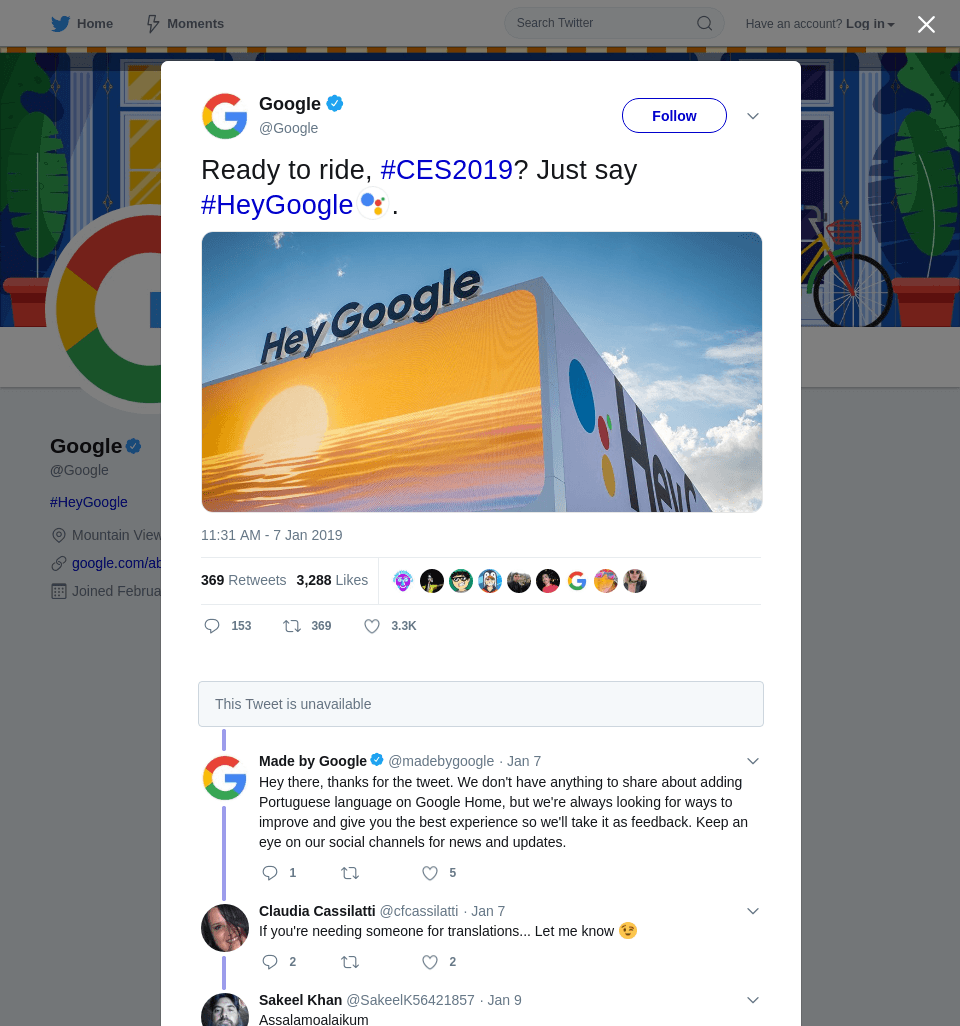 Google - Verified Twitter Account - Ready to ride, #CES2019? Just say #HeyGoogle.