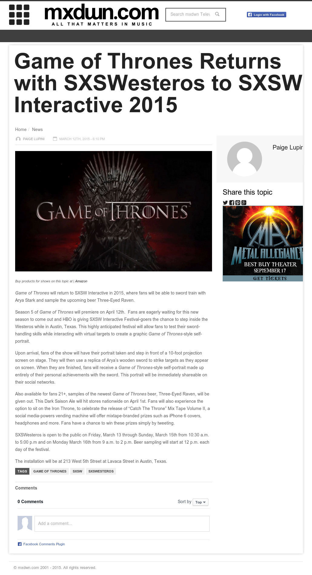 mxdwn Television - Game of Thrones Returns with SXSWesteros to SXSW Interactive 2015 mxdwn Television - Game of Thrones Returns with SXSWesteros to SXSW Interactive 2015