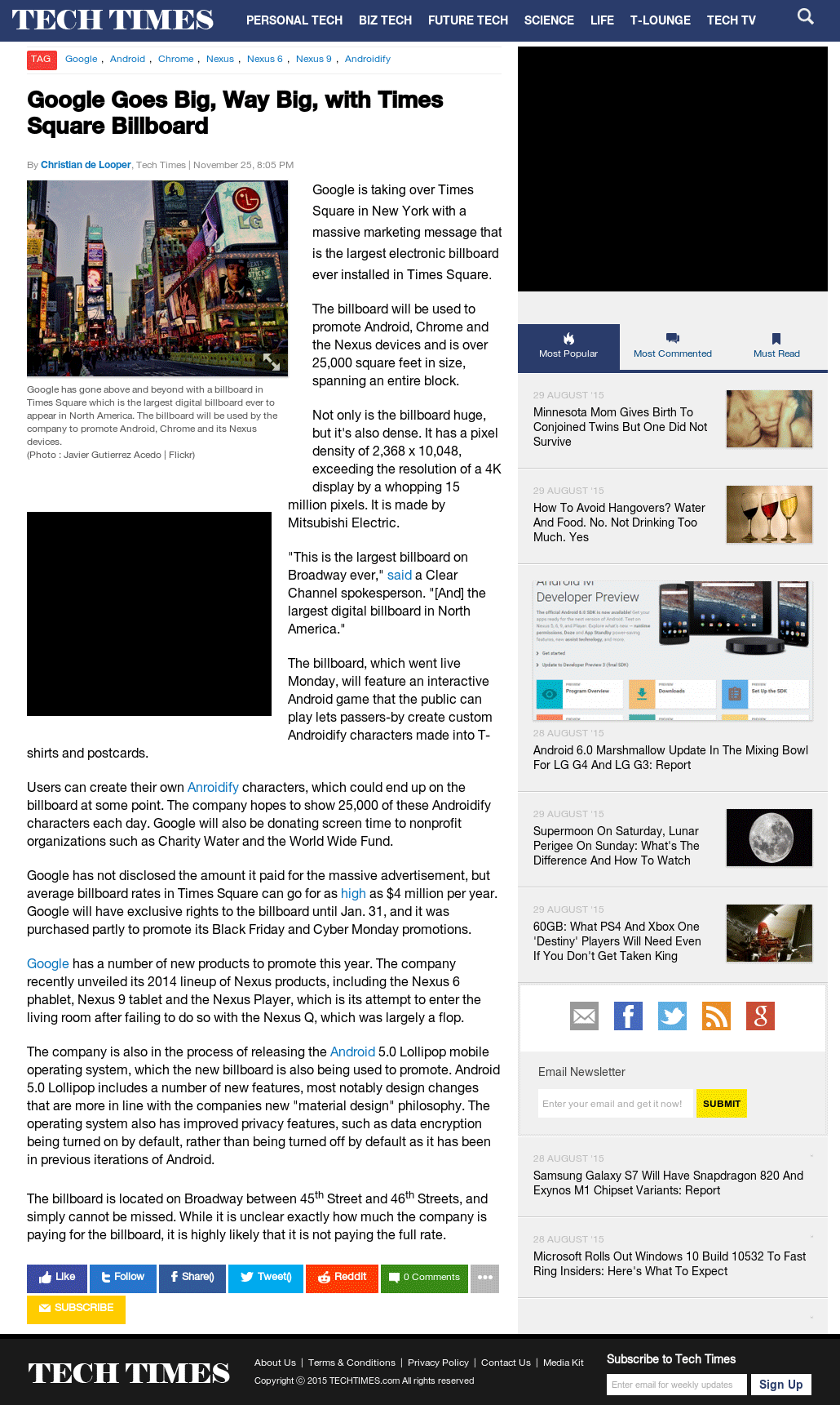 Tech Times-Google Goes Big, Way Big, with Times Square Billboard